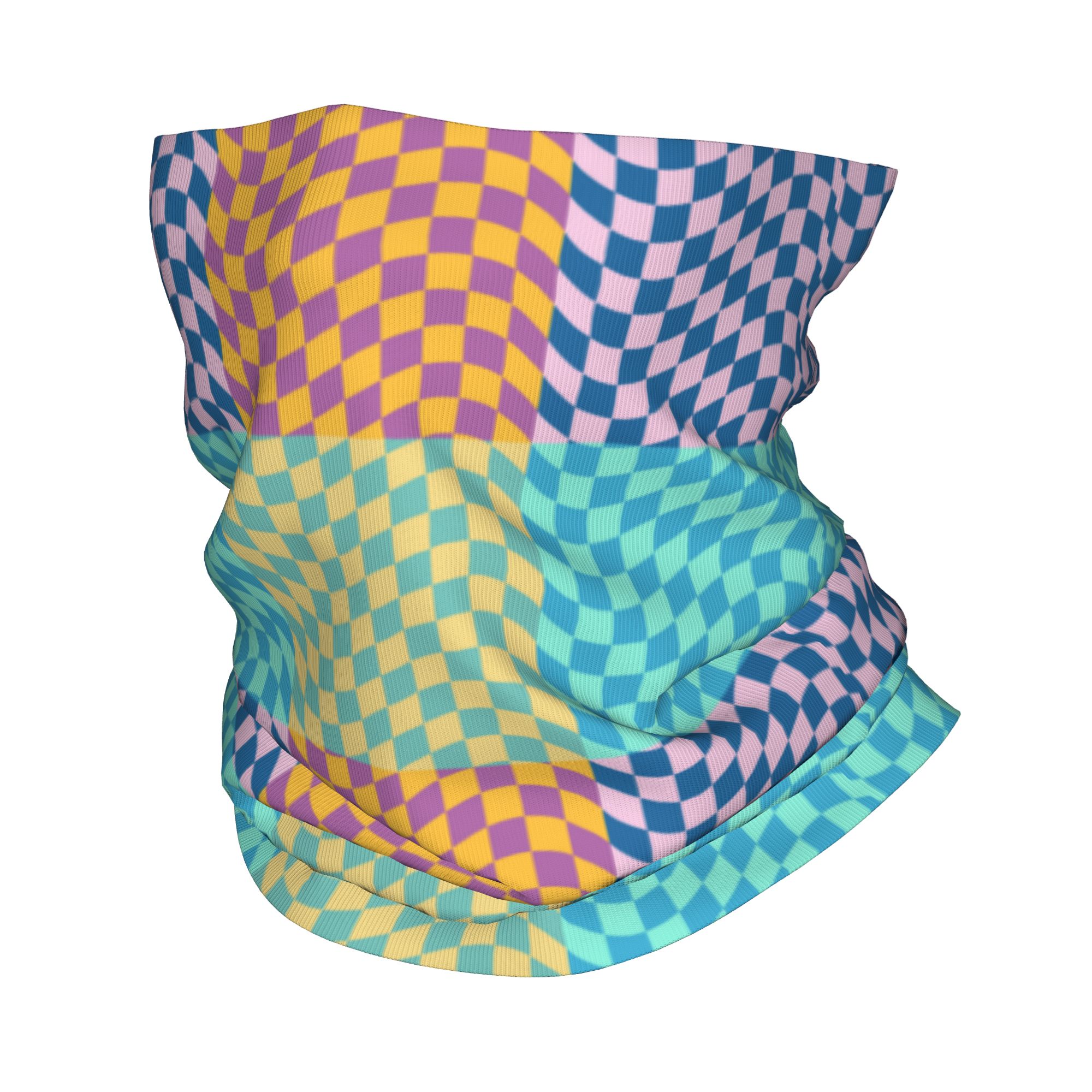 Neck Gaiter Face Cover - Bandana Leher Motif Kotak-kotak Warna-warni, Penutup