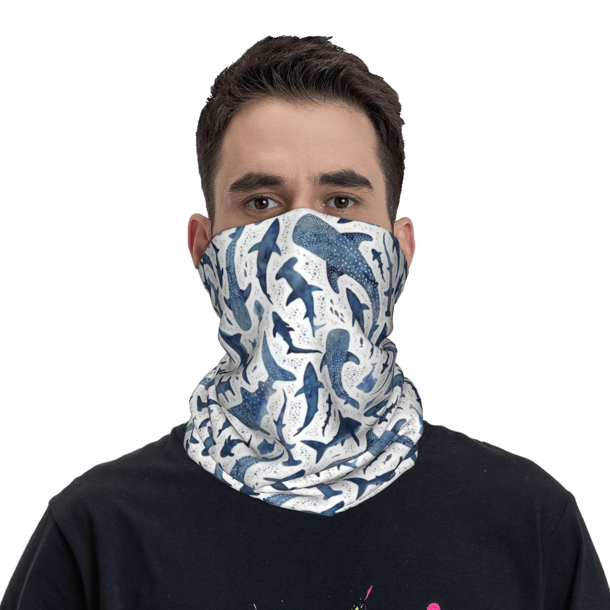 Bandana Leher Motif Hiu Warna  - Neck Gaiter Face Cover ulasan dan harga
